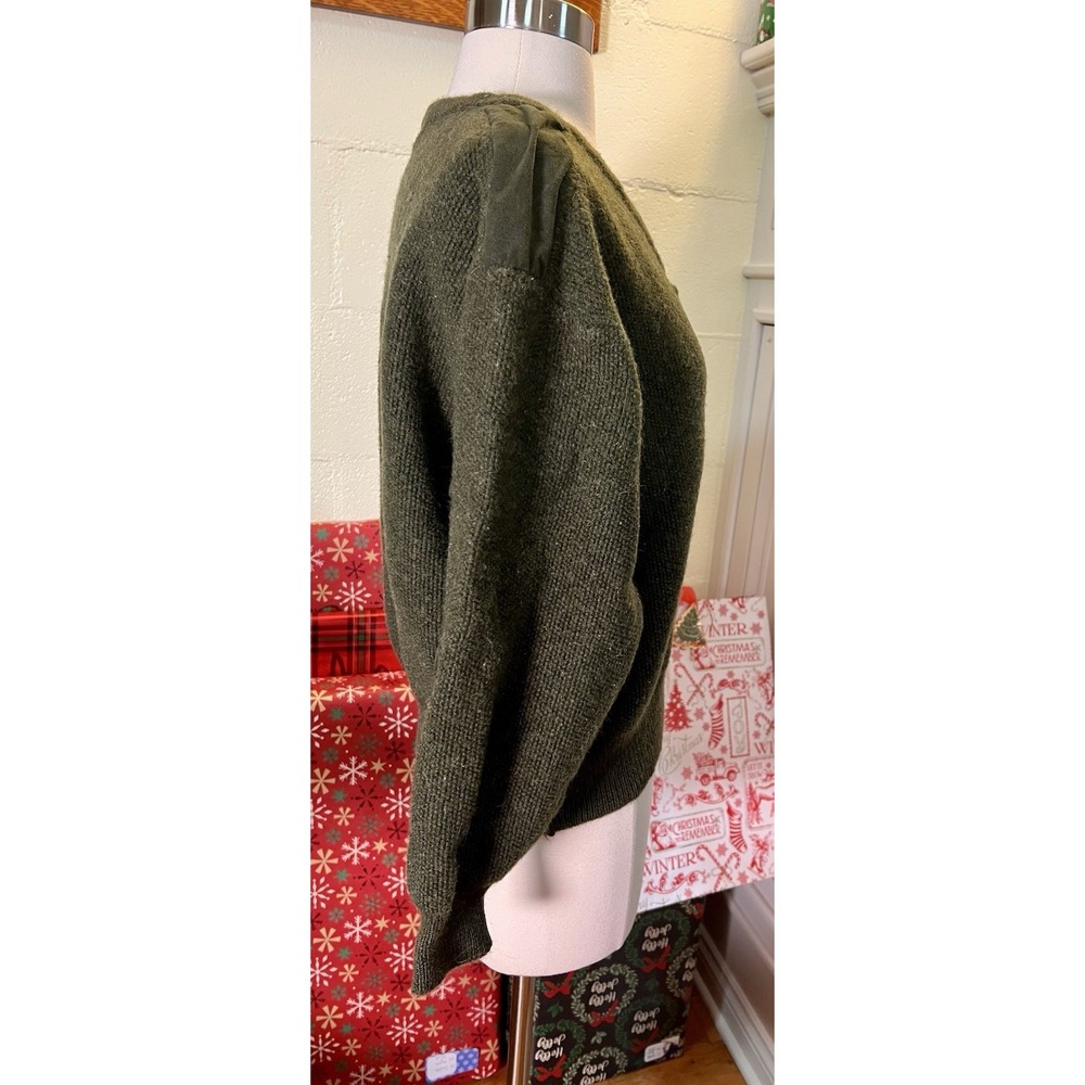 Steffner Austrian‎ Wool Sweater Green V-Neck Suede Elbow Patches M - Picture 8 of 15